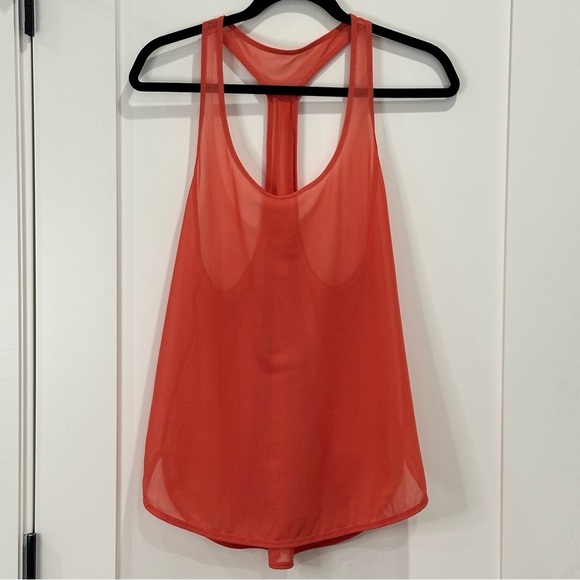 Lululemon 105 Singlet Mesh Tank Top Racerback Poppy Coral Red Size 8 Yoga Sporty - Picture 2 of 10